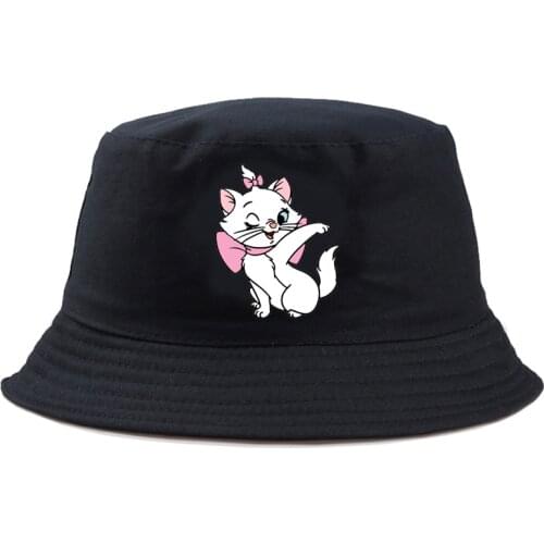Disney The Aristocats Marie Cat Harajuku Cartoon Fashion Kids Bucket Hat Headwear Panama For Woman Street Classic Reversible