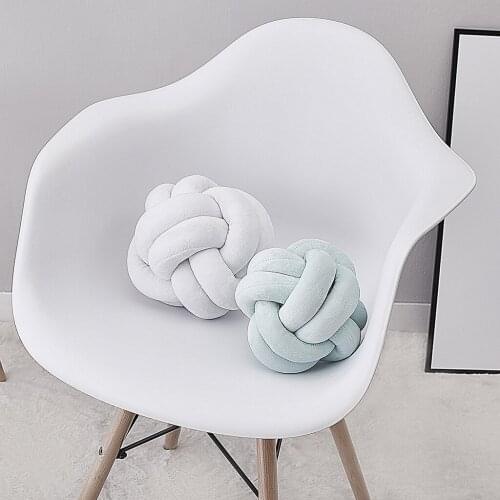 Soft Plush Knot Cushion Sofa Throw Pillow for Living Room Green Round Hand Woven Cushion Throw Pillow