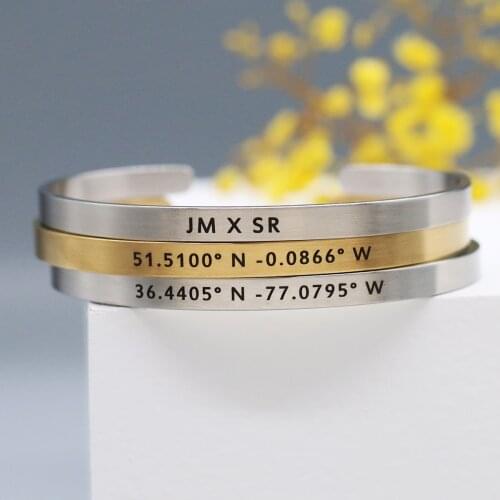 Personalized Fashion 5mm Brushed Stainless Steel Cuff Bangle Customize Coordinate Bracelet Jewelry Gift For Man and Women lovers