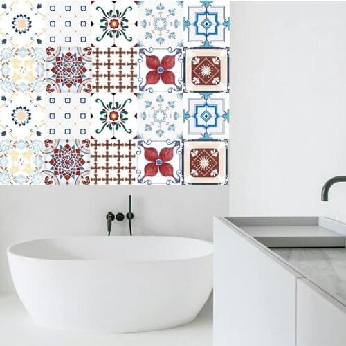 Retro Morocco Tile Stickers Kitchen PVC Waterproof Wall Stickers Bathroom Self Adhesive DIY Wall Decals Mediterranean