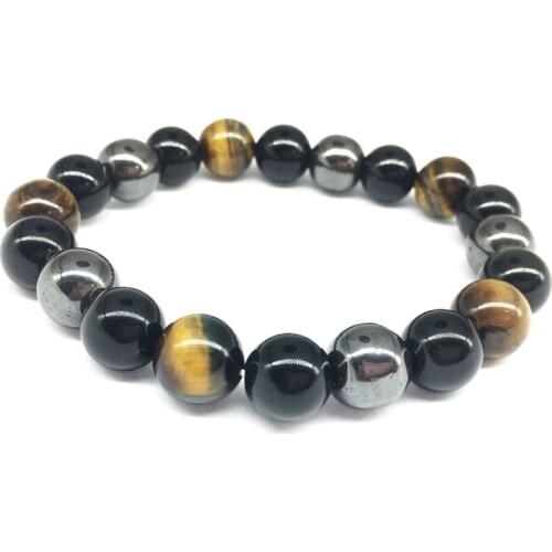 Natural Stone 10mm Tiger Eye & Hematite & Black stone Bracelet Jewelry Gift Magnetic Therapy Bracelets for Arthritis Pain Relief