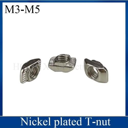 Nickel Plated M3 M4 M5 M6 hammer head t nut Drop in fasten connector slide nut for EU 2020 aluminum profile