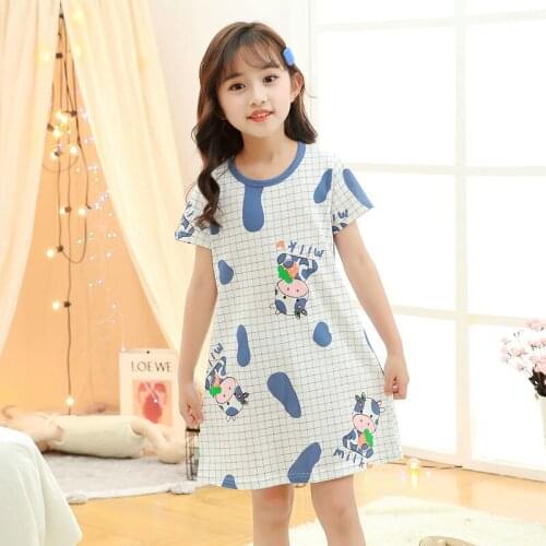 Summer Kids Girls Nightgown Cotton Teenages Nightdress Childrens Sleepwear Cartoon Pajamas For Girl 4 6 8 9 10 12 14 Years