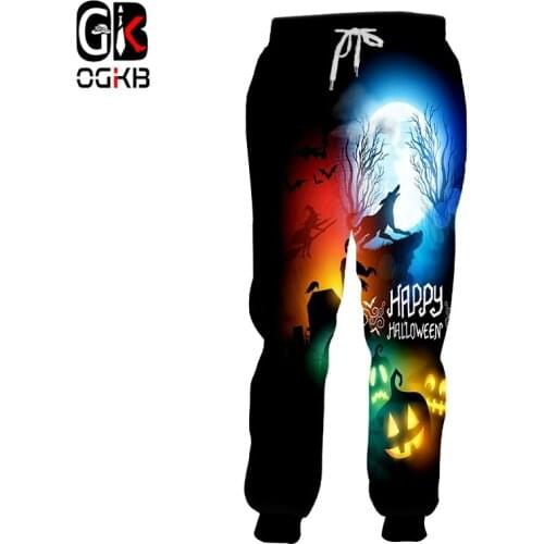 CJLM New Mens Halloween Pants 3D Printing Jogging Pants Wolf Halloween Party Big Code Hip Hop Street Clothing