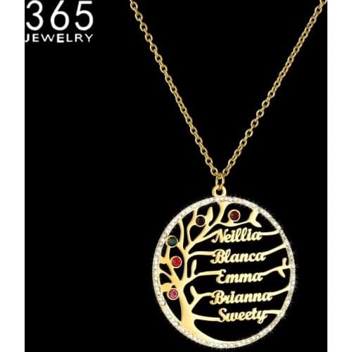 New Fashion Personalized Tree Life Names Stainless Steel Necklace Birthday Stones Present For Girlfriend Wedding Jewelrys Gift