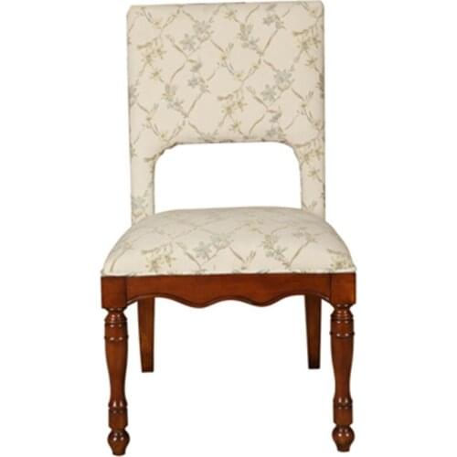 American Restaurant White Fabric Dining Chair Solid Wood Desk Chair European Single Leisure Soft Chair