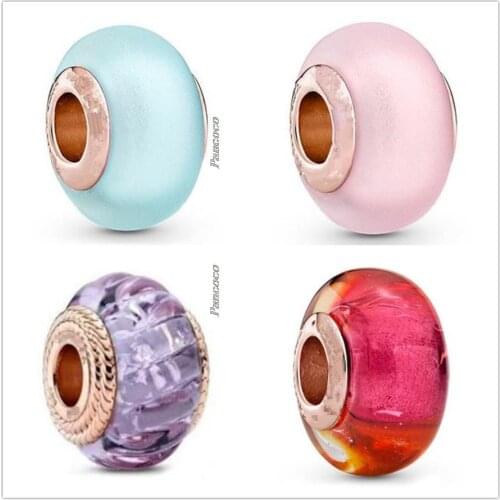 Original 925 Sterling Silver Glittering Sunset Murano Glass Charm Bead Fit Pandora Bracelet & Necklace Jewelry