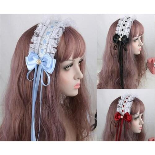 Sweet Lolita Retro KC Headband Female Lace Trim Bowknot Headwear Cosplay Hairpin Accessories B1047