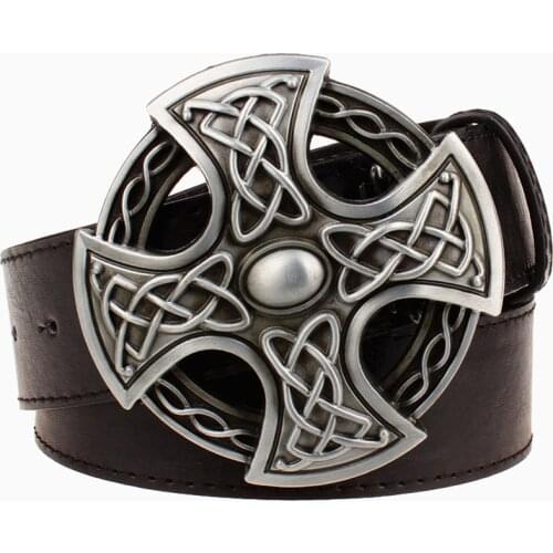 Fashion leather belt round buckle crosses pattern weave line Cross belt pattern pu leather belt men & women wear waistband