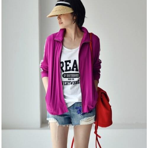 MICOCO W6656C South Korean version of the Comfortable Modal cotton bomb stand collar sunshade shirt slim short coat