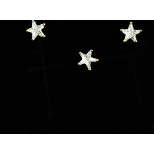 9K solid gold Stars unique crystal stud earring Mini dainty women minimal simple style gift bridesmaid
