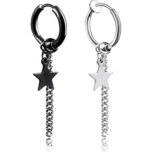 Punk Chain Tassels Drop Earrings For Men Star Pendant Stainless Steel Earrings Jewelry Brincos Gift