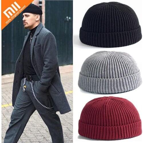Xiaomi Knitted Hats Women Skullcap Men Beanie Hat Winter Retro Brimless Baggy Melon Cap Cuff Docker Fisherman Beanies Hats Men