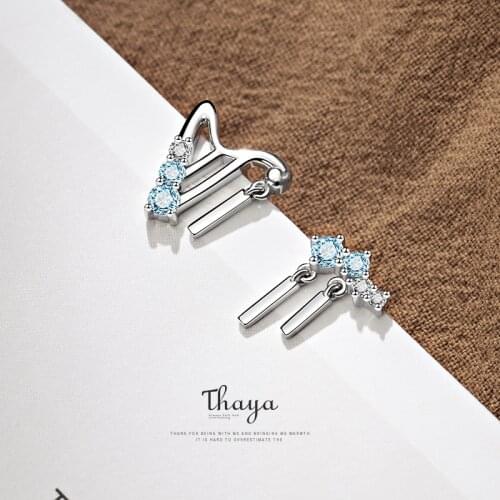 Thaya 925 Silver Earrings Stud Harp Design Earrings Light Blue Crystal For Women Sterling Silver Jewelry Gift Fine Jewerlry