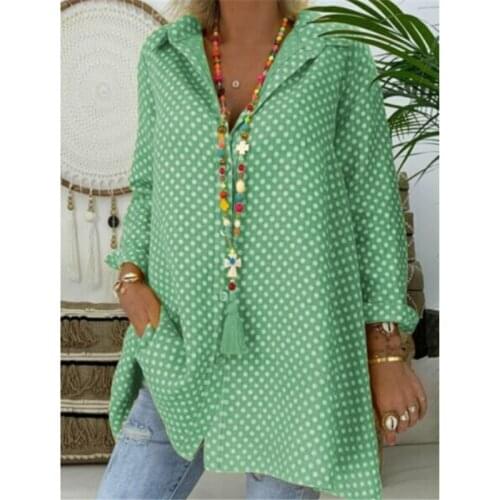 Women Shirt Polka Dot Long Sleeve Shirt Tops Ladies Loose Blouse Plus Size Shirts 2019 Ladies Blouses Turn-down Collar Blouse