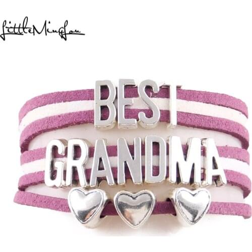 Little Minglou 3 styles Best Grandma Bracelet heart charm suede wrap bracelet & Bangles for women jewelry family grandma gift