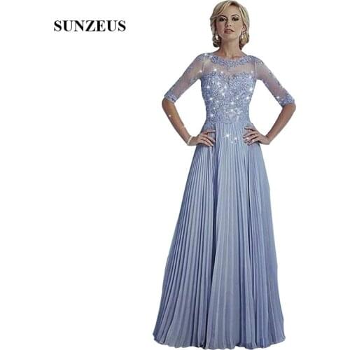 Draped Chiffon Mother Of The Bride Dresses With Appliques Sequins Pleated Long Lavender Wedding Party Gowns For Women CM0127