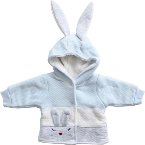Hooded Rabbit Ears Inside Plush Baby Girl Vest-Blue Gray