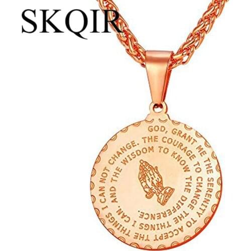 Gold Mens Cross Pious Pray Bible Phrase Wafer Pendant Christian Necklace For Man Jewelry Gift All with Chain