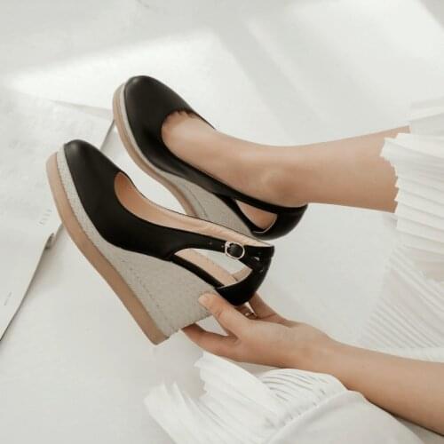 Summer 2020 Women Wedges Heel Shoes With Platform Round Head High Heel Pumps