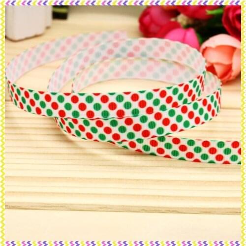 3/8'' Free shipping christmas dots printed grosgrain ribbon hairbow headwear party decoration diy wholesale OEM 9mm P4831