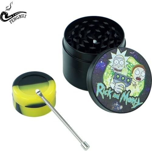 5ml Silicone Container Black Yellow Box + Small Metal Dab Tool Cigarette Accessories + 4 Layers Metal Grinders Herb Gadget