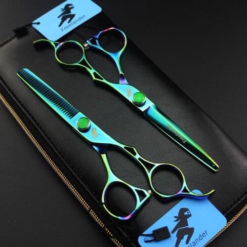 6 inch Japan 440c Steel Professional hairdressing scissors Green hollow handle Tools Hair Scissors Hairstylist barber scissors