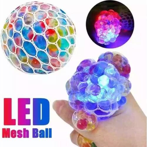 6CM LED Luminous Stress Ball Squeeze Grape Ball Bounce Decompression Toy Soft Rubber Hand Pinch Decompression Vent Ball Toy