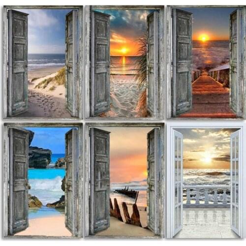 5D Diamond Painting Sunset Full Square&Round Diamond Embroidery Mosaic Landscape Door Home Decorations