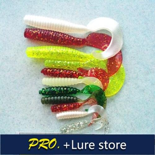 Free shipping 200pcs 4 sizes of mixed color soft Grub fishing lures soft artificial fishing grub lures tail grub lure