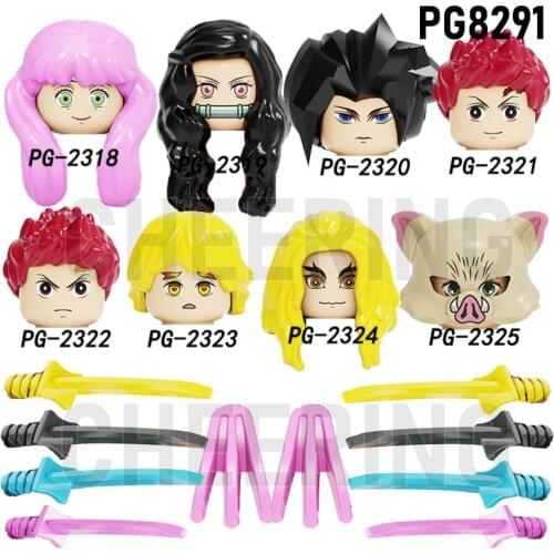 Free Shipping 8/Pcs Anime Figures Building Blocks Demon Slayer Kamado Tanjirou Nezuko Bricks For Children Gift Toy PG8291