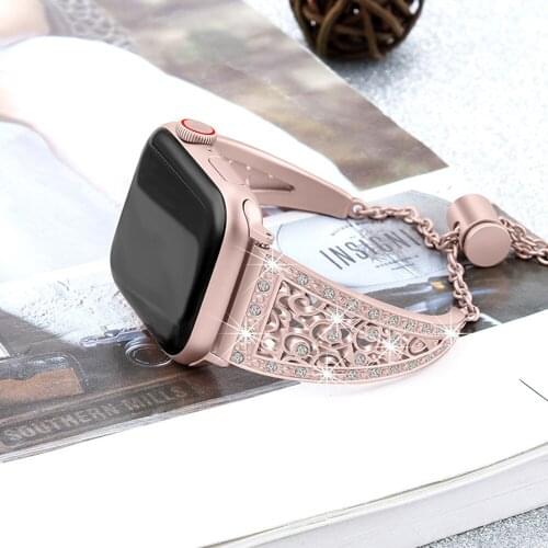 Flower Grain Fashion Metal Strap for iWatch 44/40mm 38/42mm Jewelry Adjustable Bracelet for Apple Watch SE Band Series 6 5 4 3 2