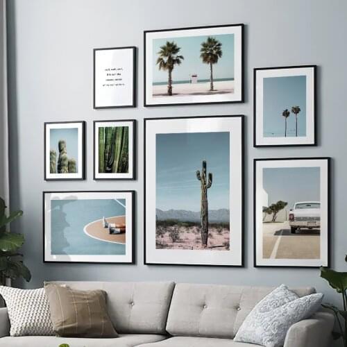 Desert Cactus Vintage Car Highway Coconut Tree Wall Art Canvas Painting Nordic Posters And Prints Wall Pictures For Living Room