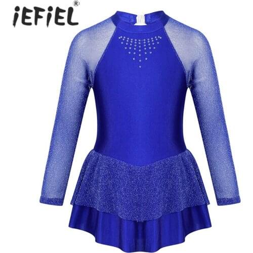 Children Sparkly Rhinestone Tulle Ballet Gymnastics Leotard Dress Girl Professional Ballet Dance Costume Figure Skating Dresses