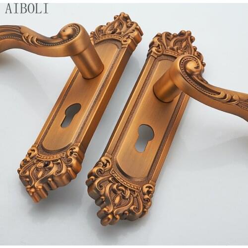 European Style Yellow Ancient Bedroom Bearing Lock Indoor Handle Lock Wooden Door Handle Household Door Lock