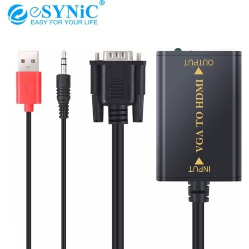 ESYNiC VGA to HDMI Converter 1080P Audio Analogue to Digital Adapter DC Converter For HDTV PC 3.5mm Jack Adapter