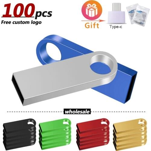 100pcs/lot Custom Logo Metal USB2.0 Flash Drive Pendrive 4GB 8GB 16GB 32GB 64GB 128GB Memory Stick Pendrive Gift for Photography