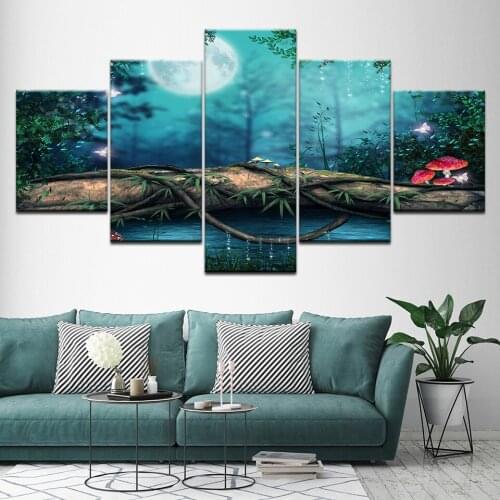 Canvas Painting lake in the forest quiet night scenery 5 Pieces Wall Art Painting Modular Wallpapers Poster Print Home Decor