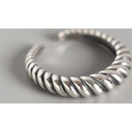 Retro Punk 5.3mm Authentic S925 Sterling Silver FINE Jewelry Twist Roped Band ring adjust TLJ667