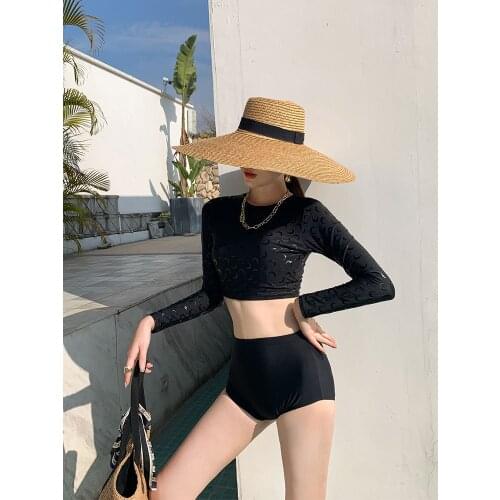 Swimsuit For Teens Two Piece Korean Bathing Suit Women Push Up Swimwear Tankini Vogue Female Long Sleeve Cotton Solid Fmzxg