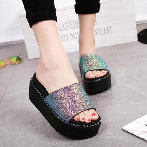 Summer Glitter Sequins Sandals Woman Bling Flip Flops Platform Sandals Beach Slippers zapatos mujer Women sandalia feminina