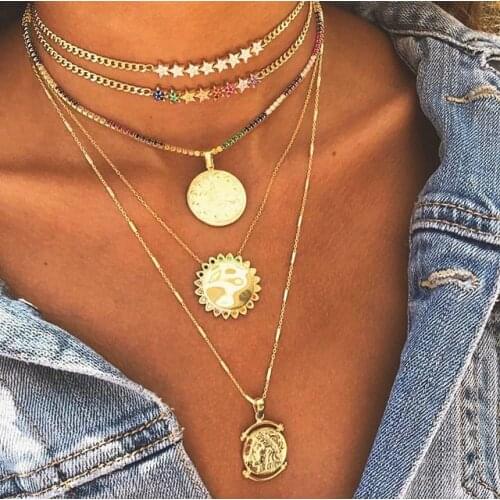 2021 Summer new Rainbow Flowers Chocker Gold Color Shiny Cute CZ Star Pave Colorful Necklace For Girlfriend Wedding Party Gfts