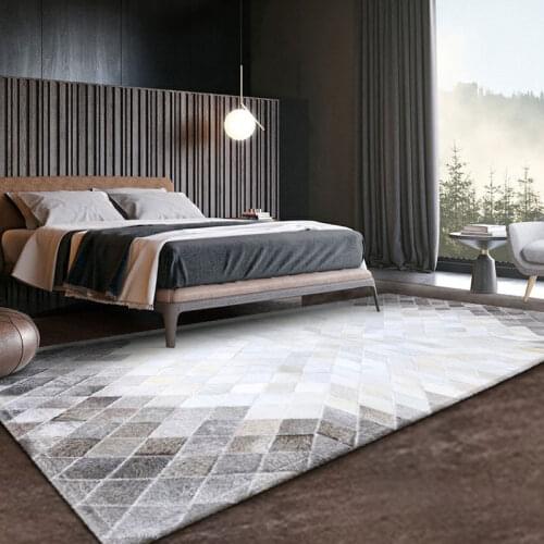 American style genuine cowhide patchwork runner rug in gray color , real leather bedside carpet new year decorative floor mat