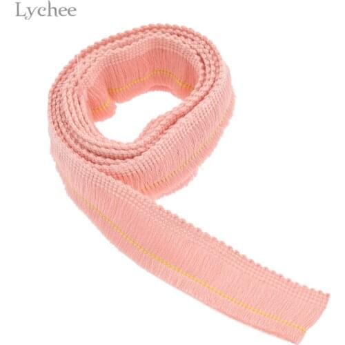 Lychee Life 2 Yards Pink Cotton Fringe Tassel Trim Solid Color For Wedding Dress Accessories Garment DIY Applique Sewing
