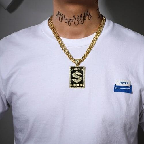 Fashion US Dollar Drop Pendant Necklace Iced Out Charm Crystal Cuba Chain Necklace For Man Hip-hop Rock Record Necklace Jewelry