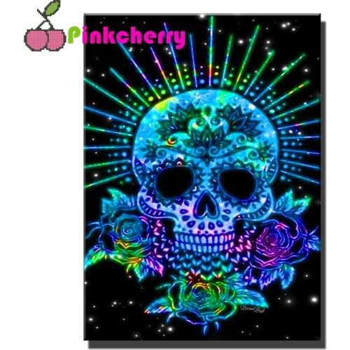 Diy 5d diamond mazayka Skull Blue Rose Diamond Painting animals full square round drill embroidery sale kit Craft And Art k1109