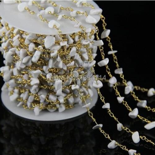 Natural White Calaite Chips Beaded Chain, Wire Wrapped Chip Beads DIY Chain