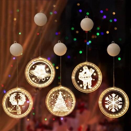2021 New 3D Disc Hang Lamps Santa Claus Snowflake Elk Christmas Fairy String Lights for Room Bedroom Party Wedding Holiday Decor