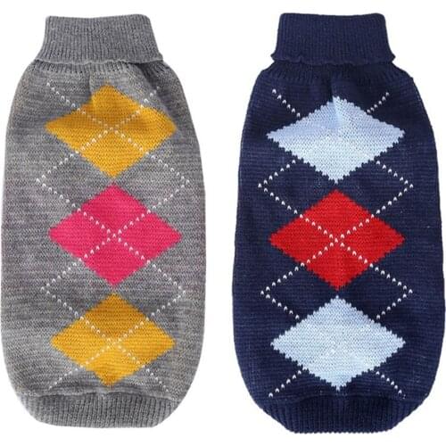 New Turtleneck Dog Sweater Winter Warm Pet Dog Clothes Rhombus Pattern Pet Cat Knited Sweater Jumper Cat Clothing Pet Apparel