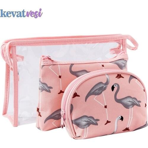 Flamingo Prints Suit Portable Travel Makeup Bag PVC Waterproof Transparent Bags Toiletry Supplies Transparent Storage Bag